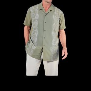 King Size Men’s Size 4XL Short Sleeve Shirt Green Hawaiian Print Palm Leafs